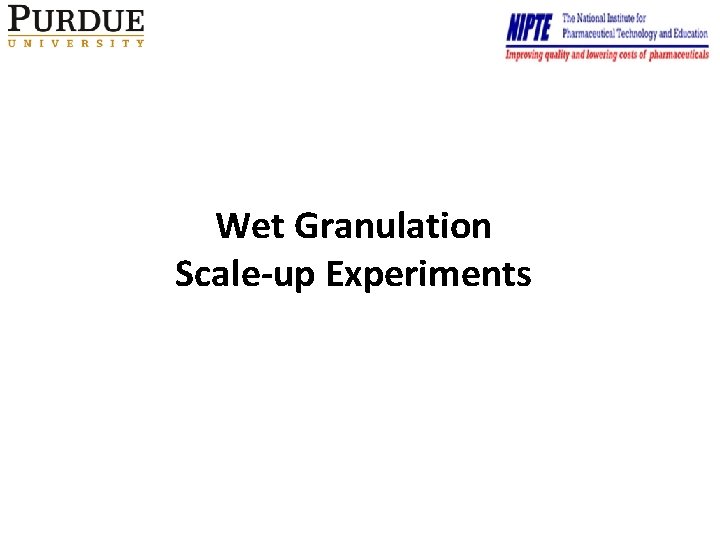 Wet Granulation Scale-up Experiments 
