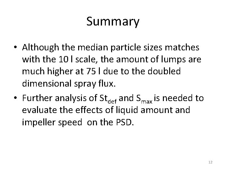 Summary • Although the median particle sizes matches with the 10 l scale, the