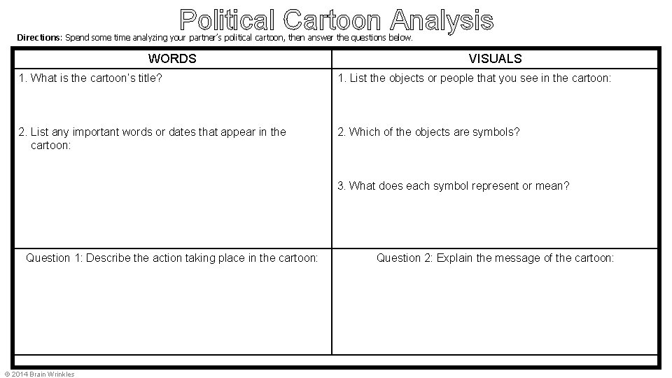 Political Cartoon Analysis Directions: Spend some time analyzing your partner’s political cartoon, then answer Political Cartoon Analysis Directions: Spend some time analyzing your partner’s political cartoon, then answer