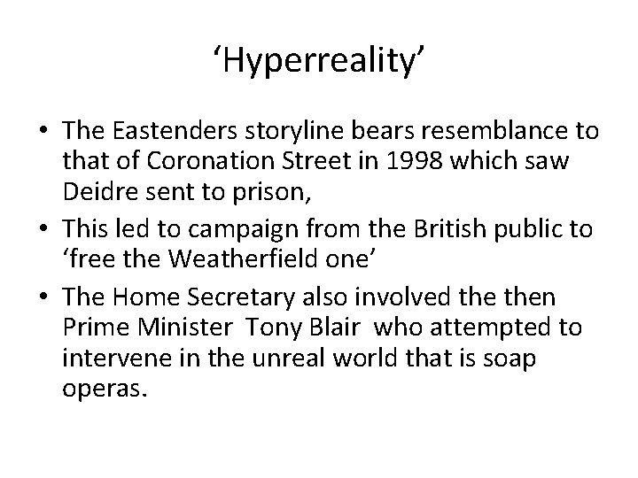‘Hyperreality’ • The Eastenders storyline bears resemblance to that of Coronation Street in 1998