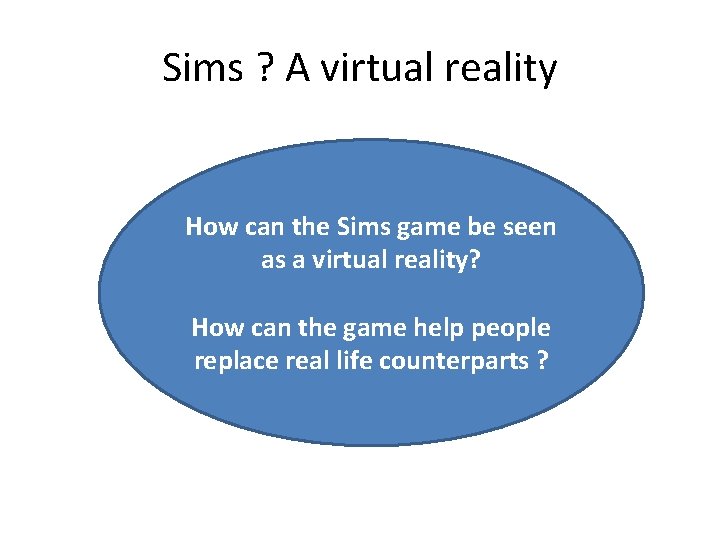 Sims ? A virtual reality How can the Sims game be seen as a