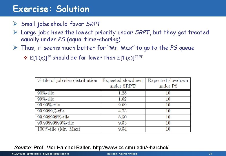 Exercise: Solution Ø Small jobs should favor SRPT Ø Large jobs have the lowest