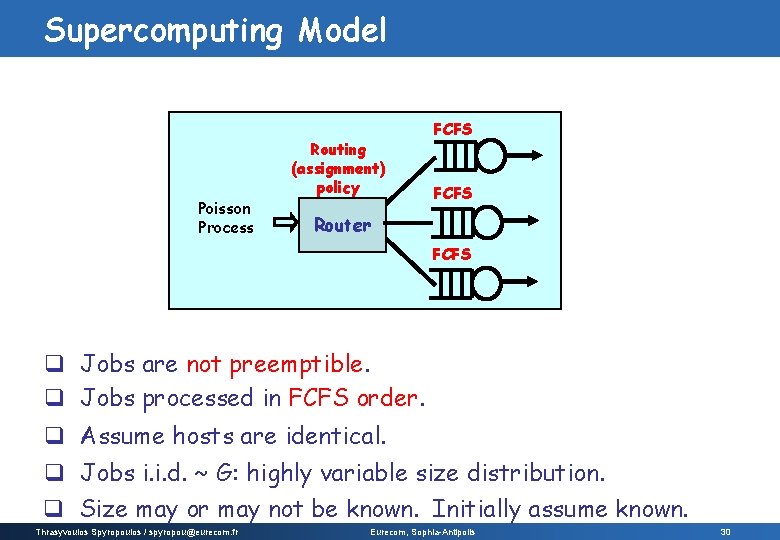Supercomputing Model Poisson Process Routing (assignment) policy FCFS Router FCFS q Jobs are not