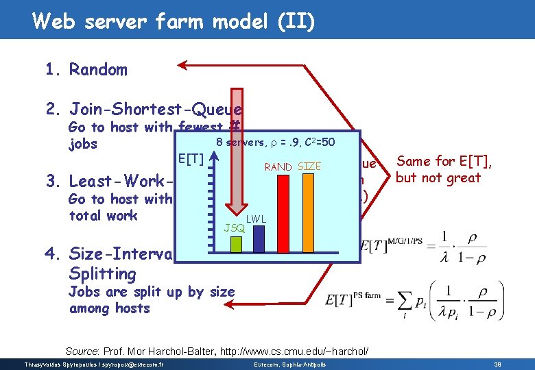 Web server farm model (II) 1. Random 2. Join-Shortest-Queue 3. Go to host with