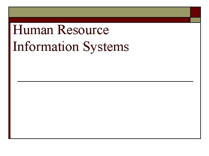 Human Resource Information Systems 