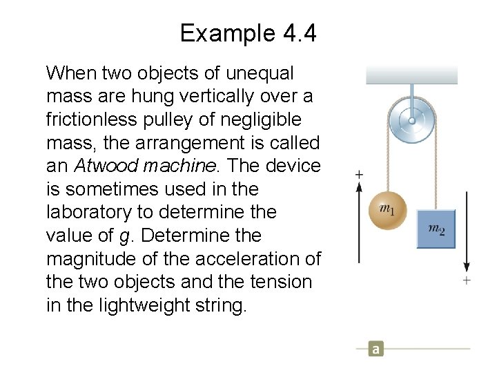 Example 4. 4 When two objects of unequal mass are hung vertically over a