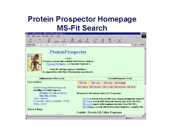Protein Prospector Homepage MS-Fit Search 