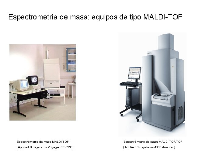 Espectrometría de masa: equipos de tipo MALDI-TOF Espectrómetro de masa MALDI TOF/TOF (Applied Biosystems