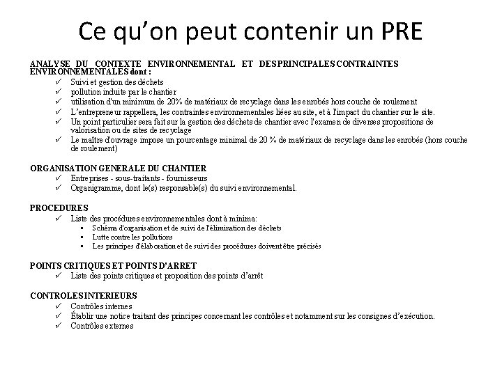 Ce qu’on peut contenir un PRE ANALYSE DU CONTEXTE ENVIRONNEMENTAL ET DES PRINCIPALES CONTRAINTES