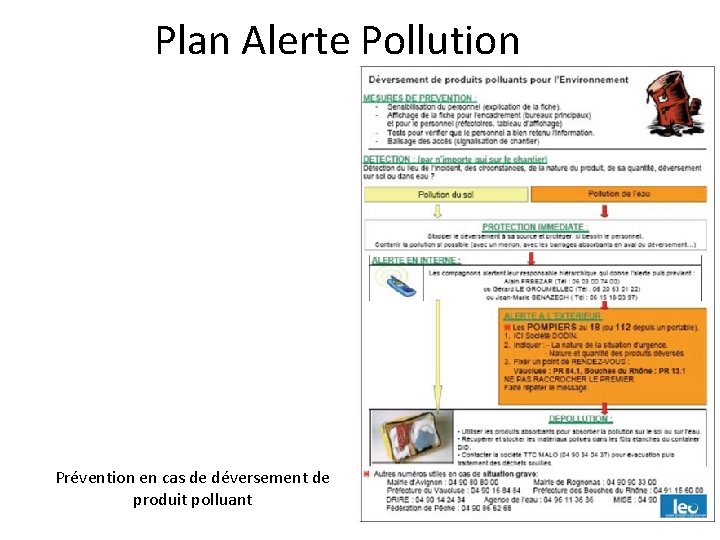 Plan Alerte Pollution Prévention en cas de déversement de produit polluant 