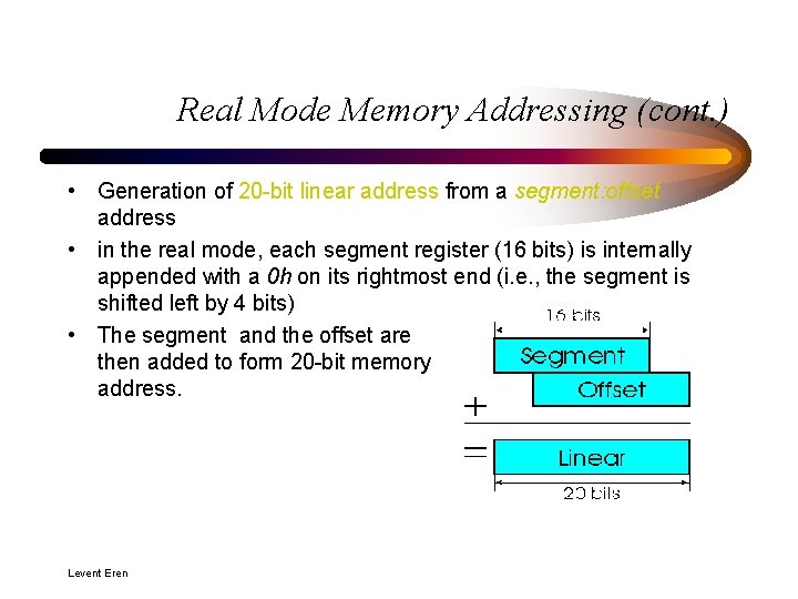 Real Mode Memory Addressing (cont. ) • Generation of 20 -bit linear address from