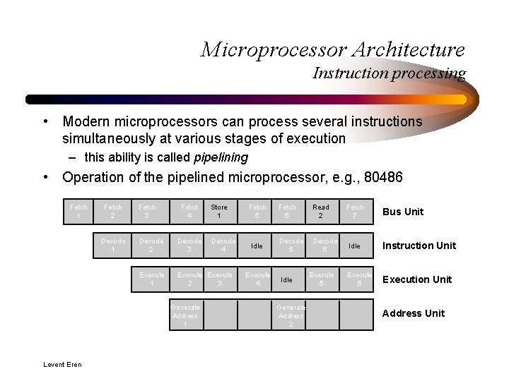 Microprocessor Architecture Instruction processing • Modern microprocessors can process several instructions simultaneously at various