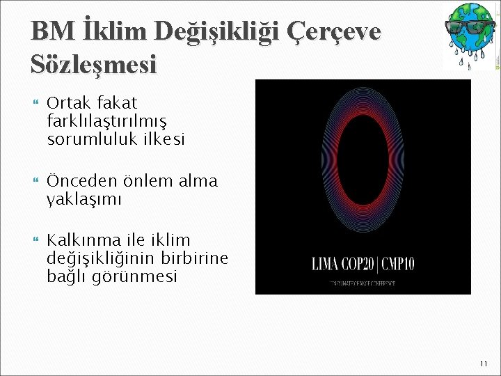 BM İklim Değişikliği Çerçeve Sözleşmesi Ortak fakat farklılaştırılmış sorumluluk ilkesi Önceden önlem alma yaklaşımı