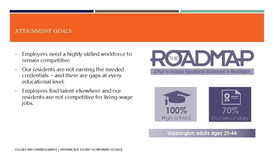 ATTAINMENT GOALS • Employers need a highly skilled workforce to remain competitive. • Our ATTAINMENT GOALS • Employers need a highly skilled workforce to remain competitive. • Our