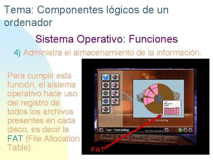 Tema: Componentes lógicos de un ordenador Sistema Operativo: Funciones 4) Administra el almacenamiento de