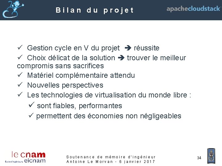 Bilan du projet ü Gestion cycle en V du projet réussite ü Choix délicat