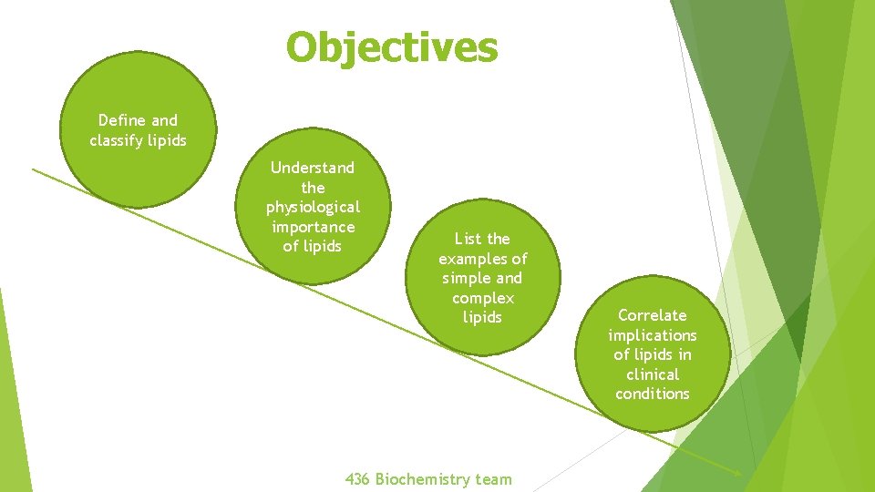 Objectives Define and classify lipids Understand the physiological importance of lipids List the examples