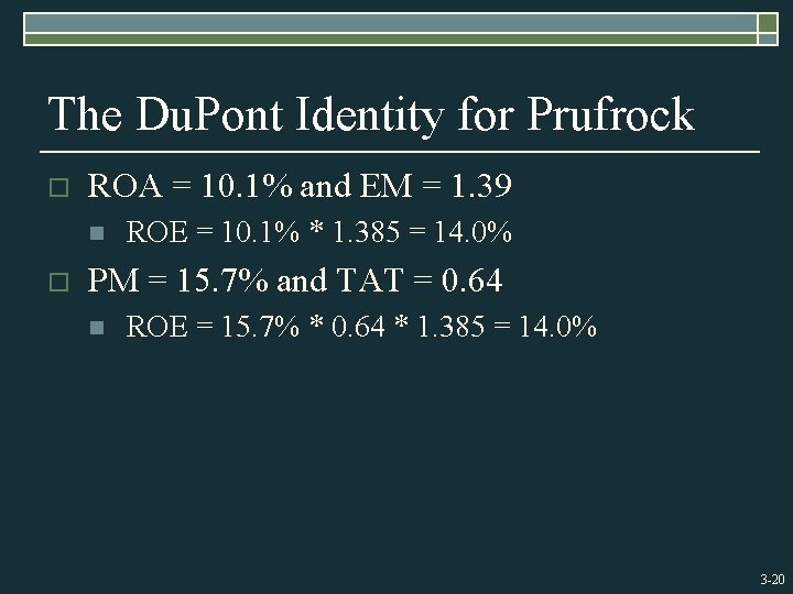 The Du. Pont Identity for Prufrock o ROA = 10. 1% and EM =