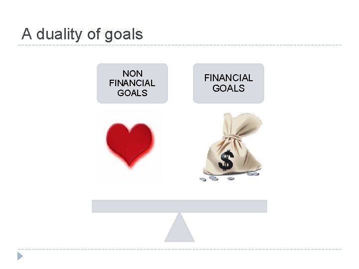 A duality of goals NON FINANCIAL GOALS 