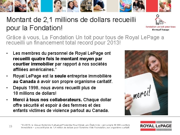 Montant de 2, 1 millions de dollars recueilli pour la Fondation! Grâce à vous,