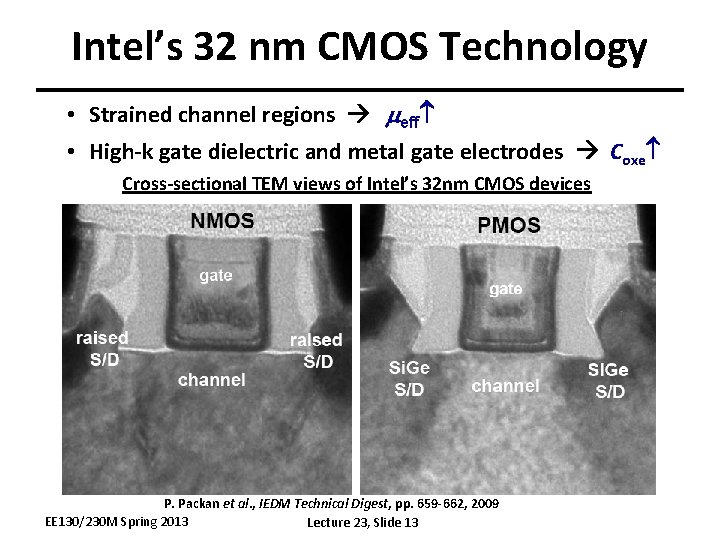 Intel’s 32 nm CMOS Technology • Strained channel regions meff • High-k gate dielectric