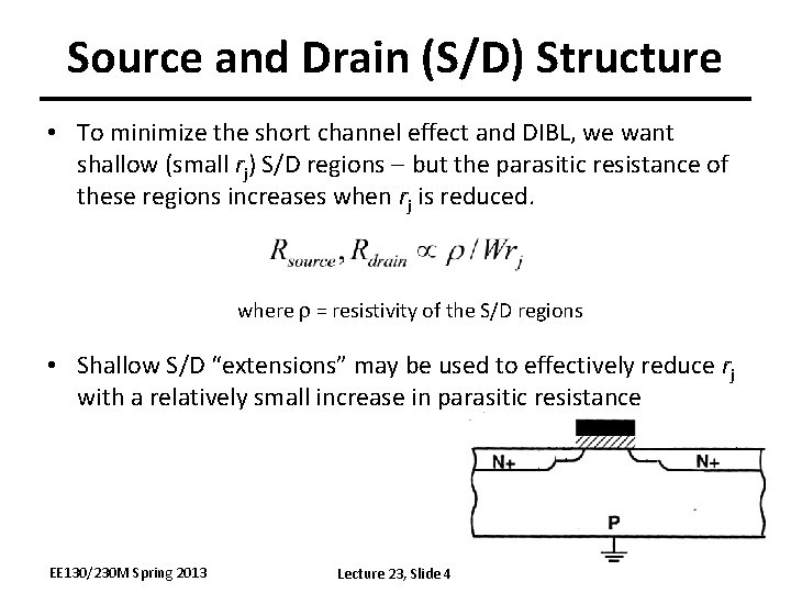 Source and Drain (S/D) Structure • To minimize the short channel effect and DIBL,