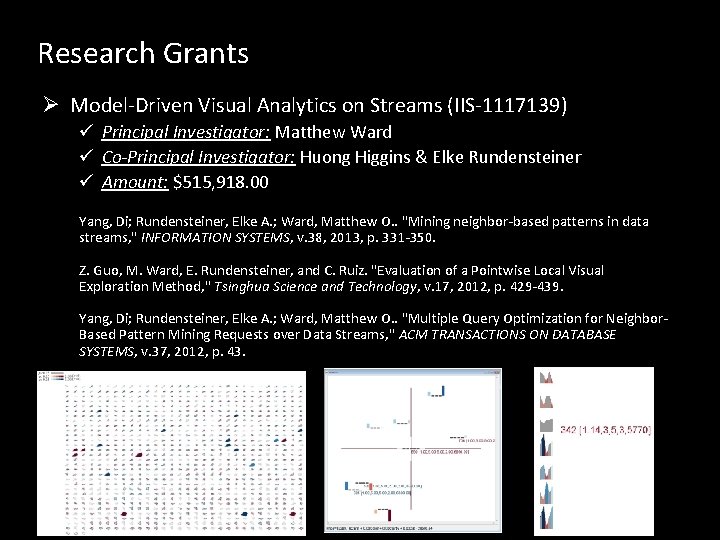 Research Grants Ø Model-Driven Visual Analytics on Streams (IIS-1117139) ü Principal Investigator: Matthew Ward Research Grants Ø Model-Driven Visual Analytics on Streams (IIS-1117139) ü Principal Investigator: Matthew Ward