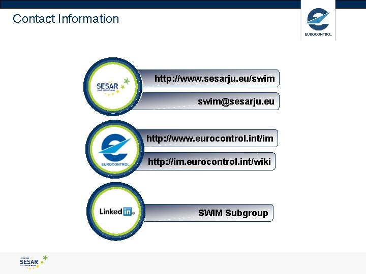 Contact Information http: //www. sesarju. eu/swim@sesarju. eu http: //www. eurocontrol. int/im http: //im. eurocontrol.