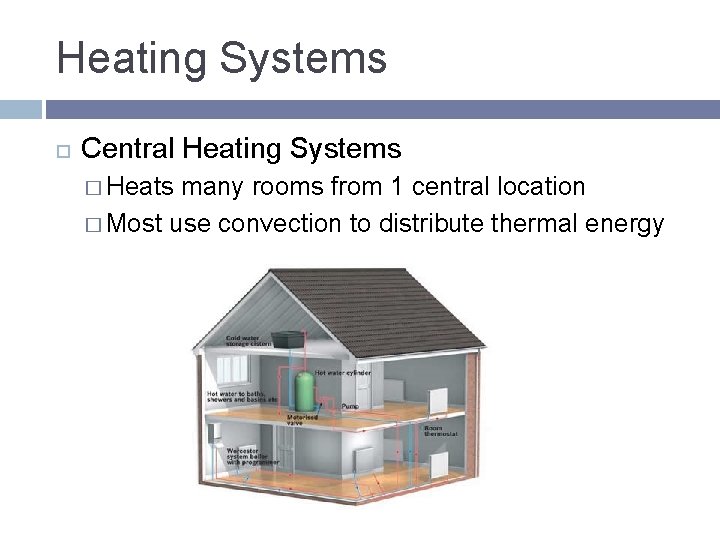 Heating Systems Central Heating Systems � Heats many rooms from 1 central location �