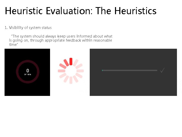 Heuristic Evaluation: The Heuristics 1. Visibility of system status “The system should always keep