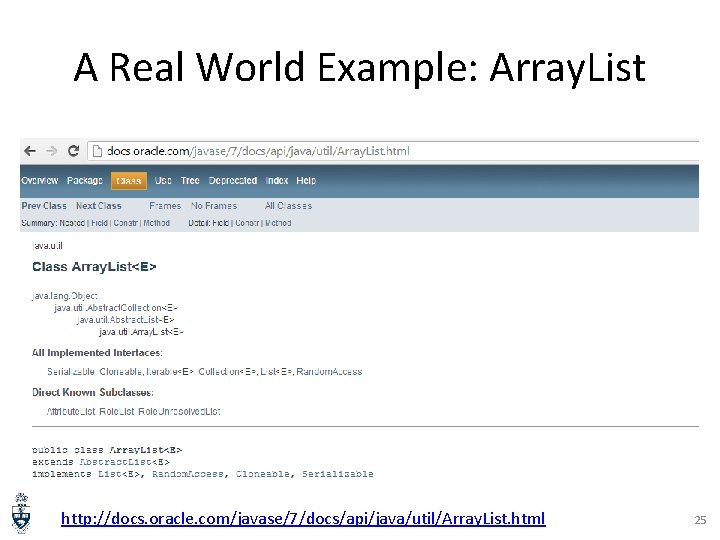 A Real World Example: Array. List http: //docs. oracle. com/javase/7/docs/api/java/util/Array. List. html 25 