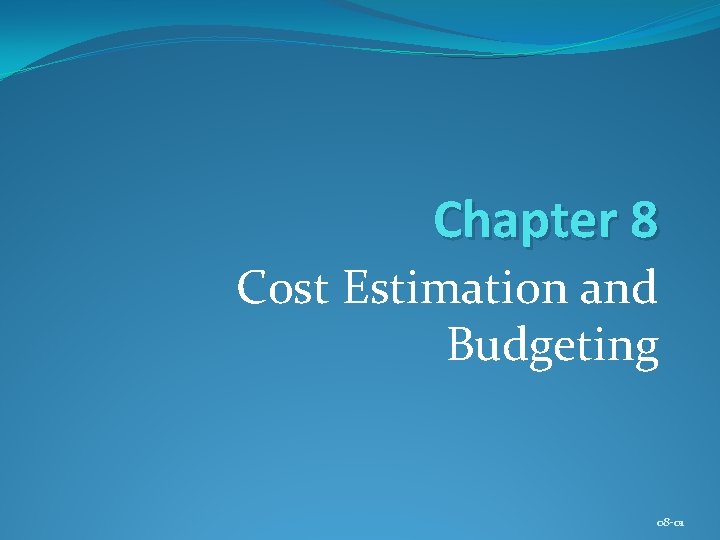 Chapter 8 Cost Estimation and Budgeting 08 -01 