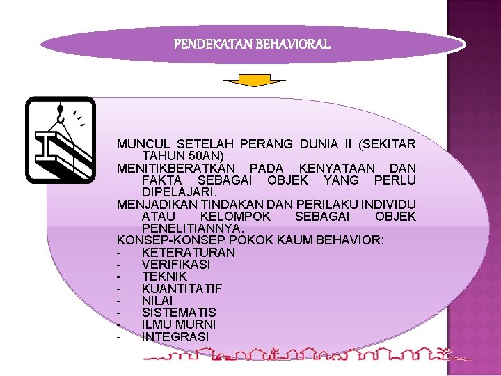 PENDEKATAN BEHAVIORAL MUNCUL SETELAH PERANG DUNIA II (SEKITAR TAHUN 50 AN) MENITIKBERATKAN PADA KENYATAAN