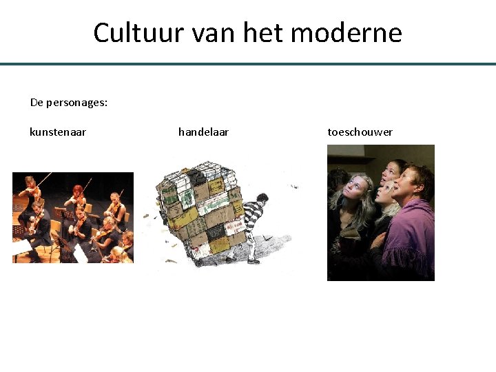 Cultuur van het moderne De personages: kunstenaar handelaar toeschouwer 