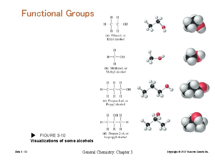 Functional Groups FIGURE 3 -10 Visualizations of some alcohols Slide 3 - 32 General Functional Groups FIGURE 3 -10 Visualizations of some alcohols Slide 3 - 32 General