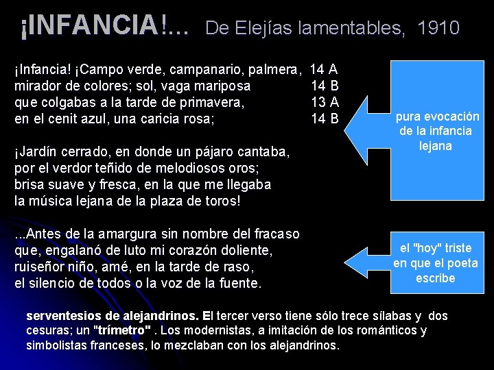 ¡INFANCIA!. . . De Elejías lamentables, 1910 ¡Infancia! ¡Campo verde, campanario, palmera, mirador de