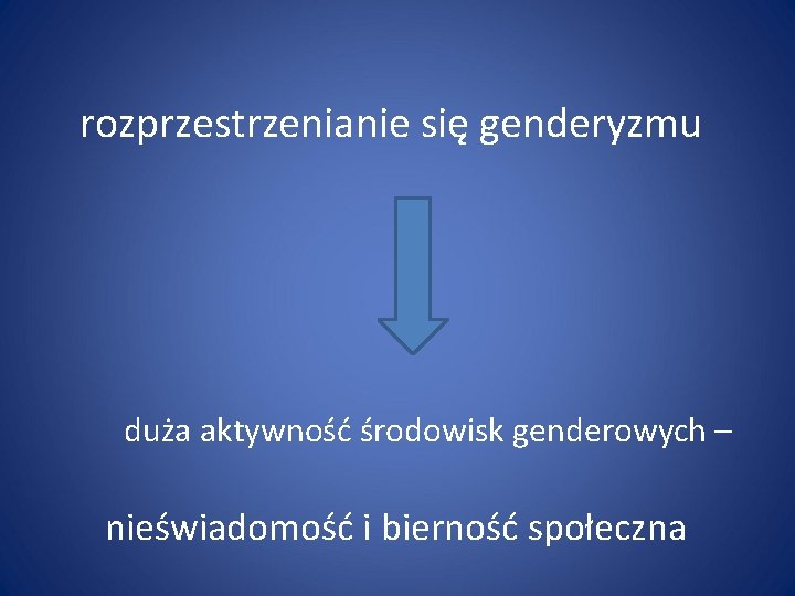 rozprzestrzenianie się genderyzmu duża aktywność środowisk genderowych – nieświadomość i bierność społeczna 