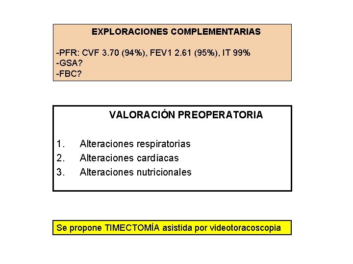 EXPLORACIONES COMPLEMENTARIAS -PFR: CVF 3. 70 (94%), FEV 1 2. 61 (95%), IT 99%