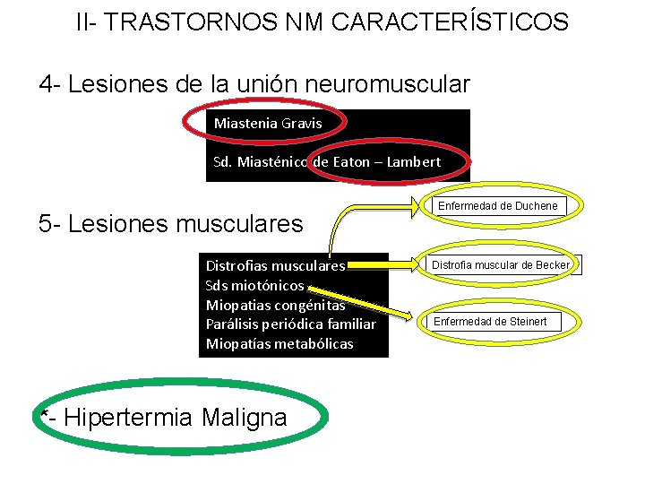 II- TRASTORNOS NM CARACTERÍSTICOS 4 - Lesiones de la unión neuromuscular Miastenia Gravis Sd.