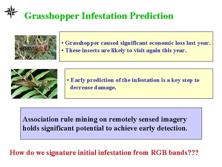 Grasshopper Infestation Prediction • Grasshopper caused significant economic loss last year. • These insects