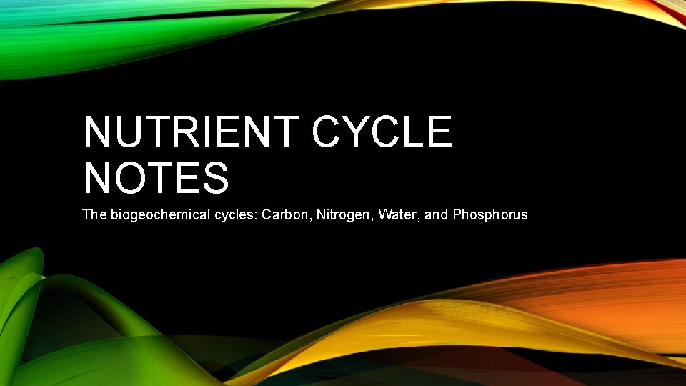 NUTRIENT CYCLE NOTES The biogeochemical cycles: Carbon, Nitrogen, Water, and Phosphorus 