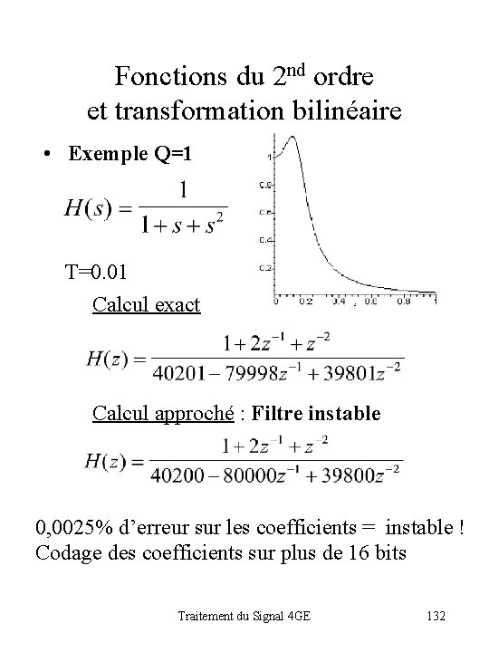 Fonctions du 2 nd ordre et transformation bilinéaire • Exemple Q=1 T=0. 01 Calcul