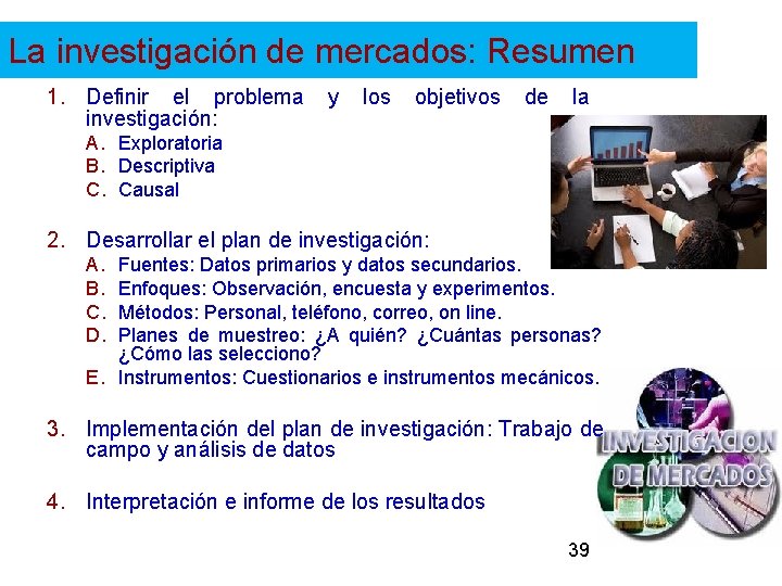 La investigación de mercados: Resumen 1. Definir el problema y los objetivos de la