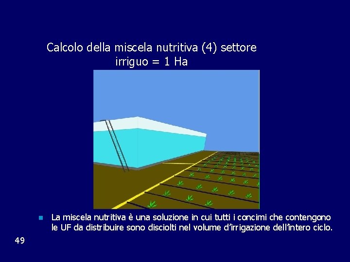 Calcolo della miscela nutritiva (4) settore irriguo = 1 Ha n 49 La miscela