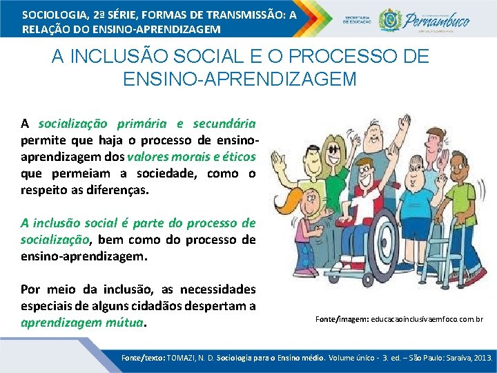 SOCIOLOGIA, 2ª SÉRIE, FORMAS DE TRANSMISSÃO: A RELAÇÃO DO ENSINO-APRENDIZAGEM A INCLUSÃO SOCIAL E