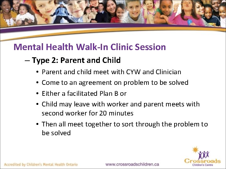 Mental Health Walk-In Clinic Session – Type 2: Parent and Child Parent and child