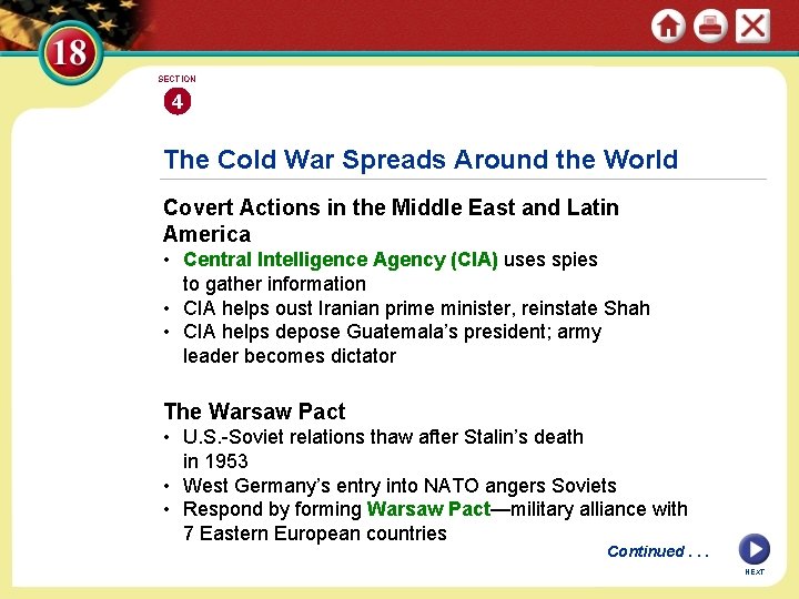 SECTION 4 The Cold War Spreads Around the World Covert Actions in the Middle