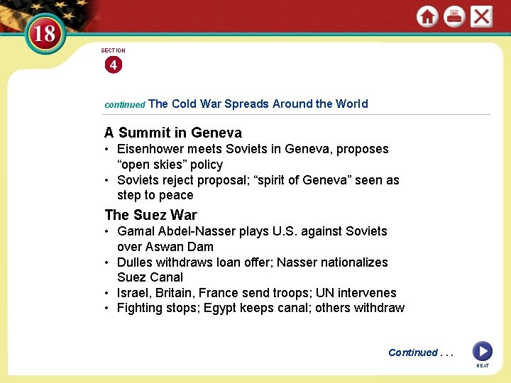 SECTION 4 continued The Cold War Spreads Around the World A Summit in Geneva