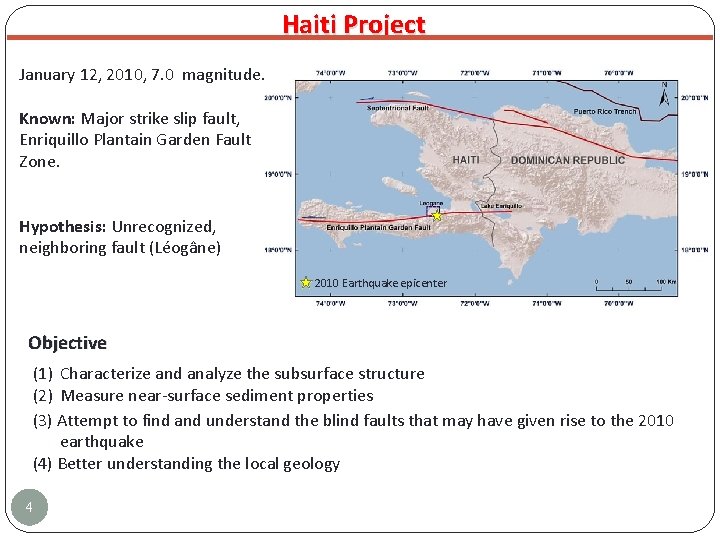 Haiti Project January 12, 2010, 7. 0 magnitude. Known: Major strike slip fault, Enriquillo