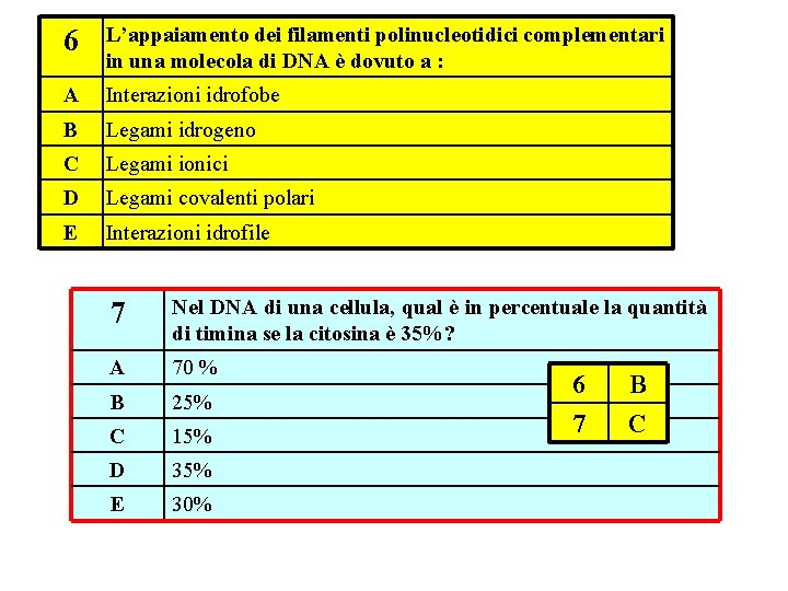 6 L’appaiamento dei filamenti polinucleotidici complementari in una molecola di DNA è dovuto a